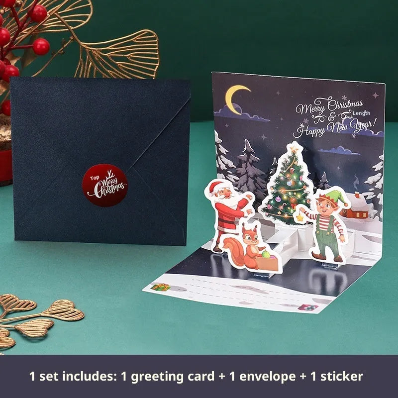 Three-dimensional blessing greeting card in fresh style, handmade from cardboard, with fold design on a flat surface