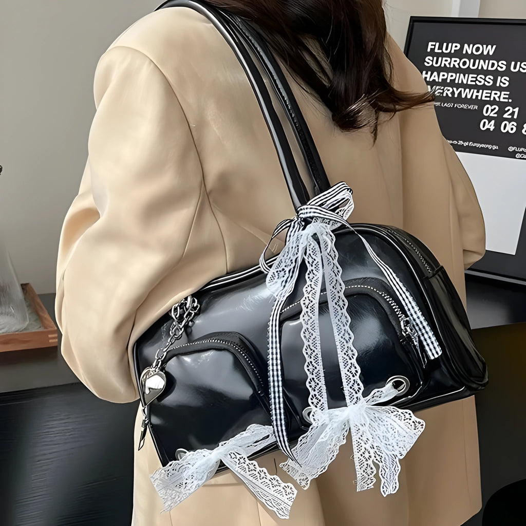 Soft PU shoulder bag in beige with cross-body strap and mobile phone pocket
