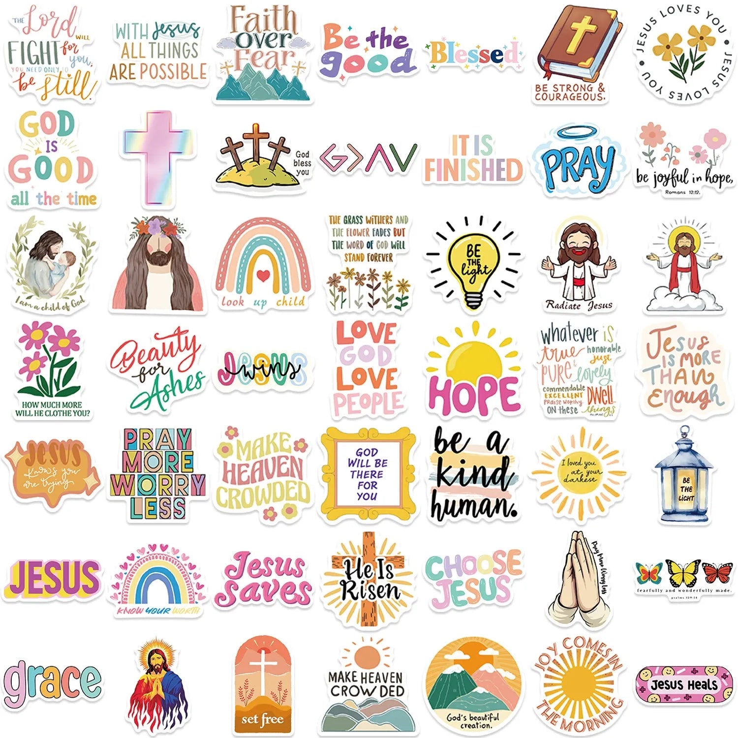 Pack of 50 assorted printed graffiti stickers with removable backing for personalising items.