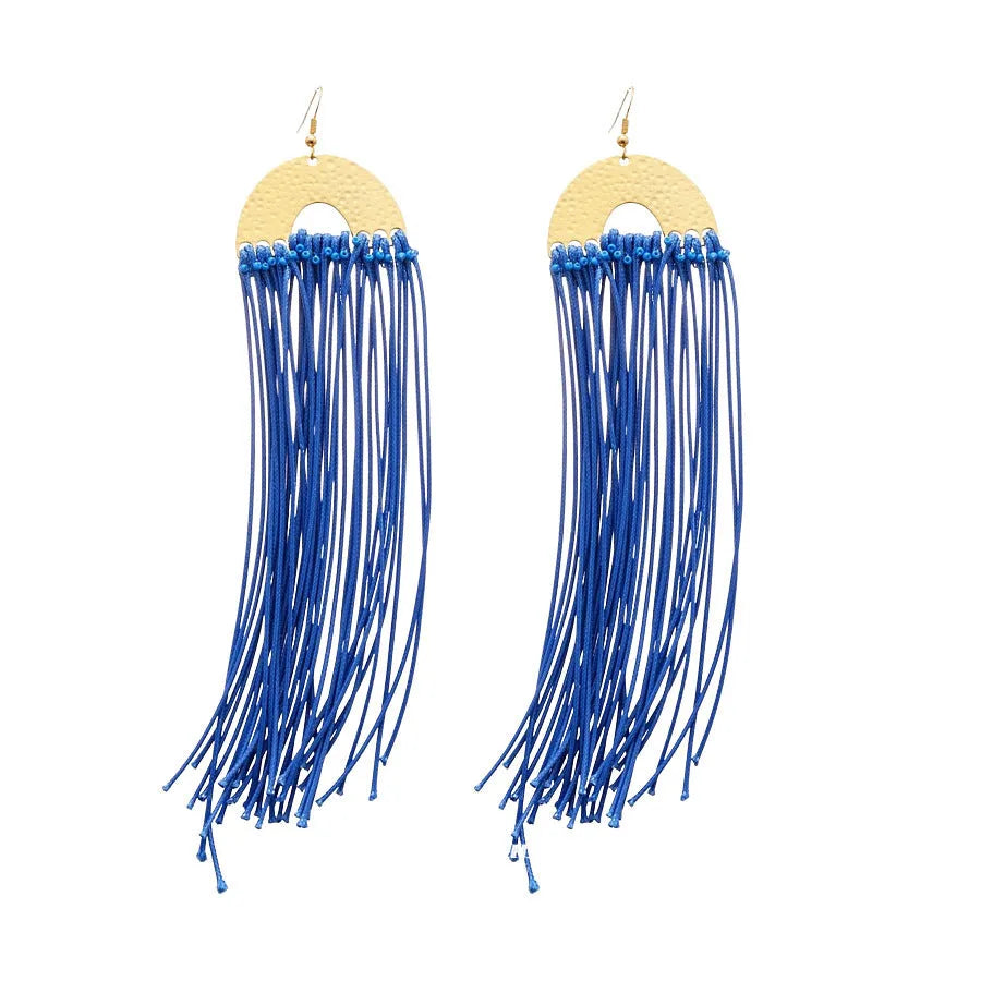 Handmade geometric cloth earrings with silver needle blue resin flower decoration