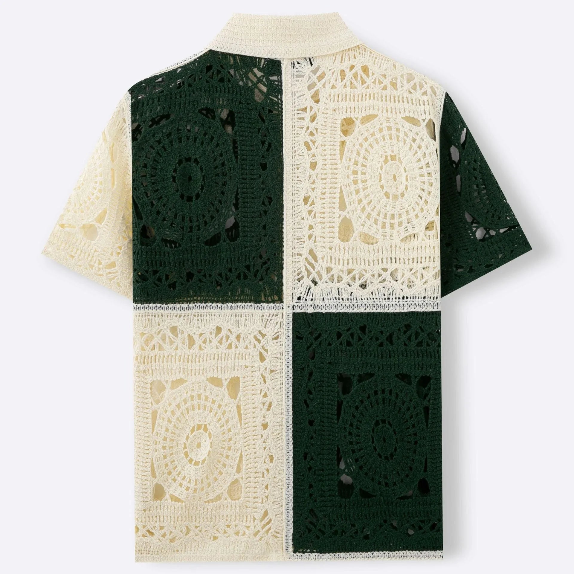 Men's beige colourblock short sleeve knit shirt with flocked detailing, regular fit, acrylic fibre fabric, front view on model