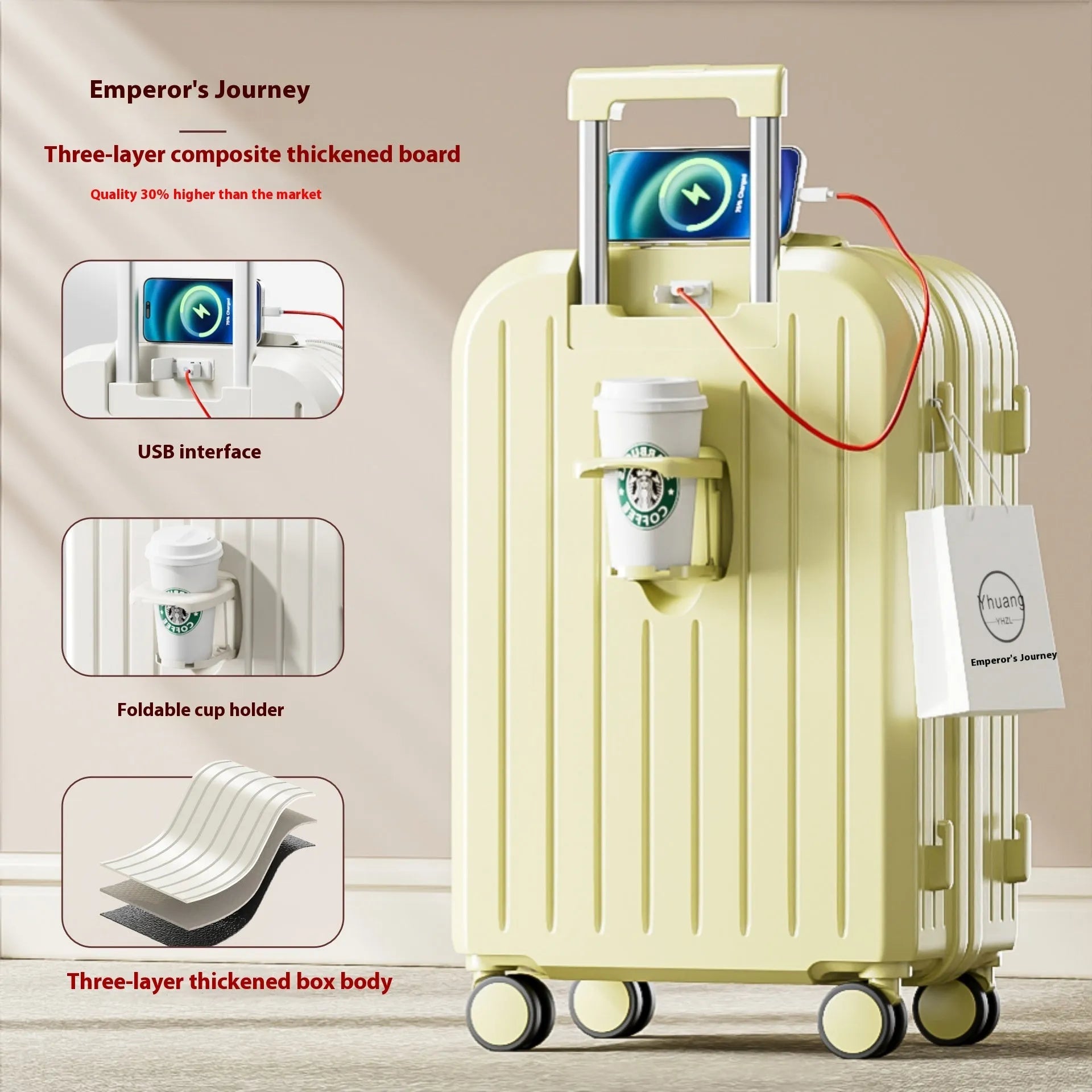 Small lightweight password suitcase trolley case with striped pattern and universal wheels in multiple colours