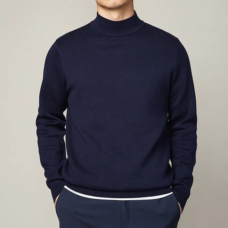 Men's mock neck sweater in vinylon fabric, loose fit, long sleeves, autumn winter basic style in camel colour
