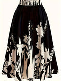 Chinese style 3D digital print pleated skirt mid-length polyester fibre plant flower pattern colour DD25052