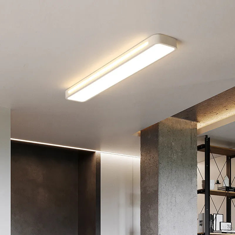 Nordic simple LED strip ceiling lamp in black aluminium and acrylic, 58x10CM size, for corridor or balcony