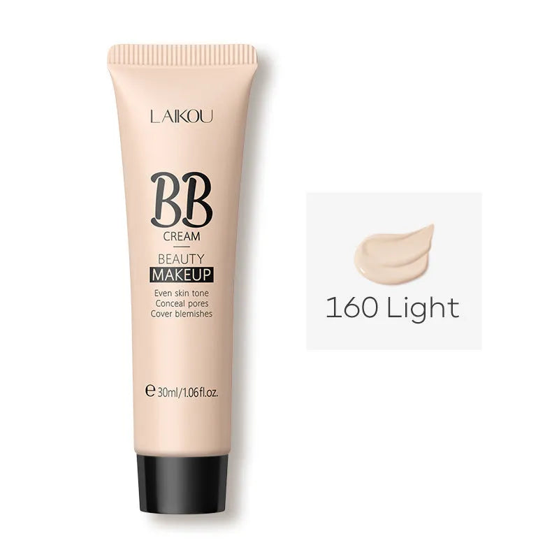 Natural Makeup BB Cream 30ml tube with nine shade swatches from Ivory White to Brown