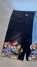 Blue cotton tapered men's shorts with a Jesus print on the back pocket.