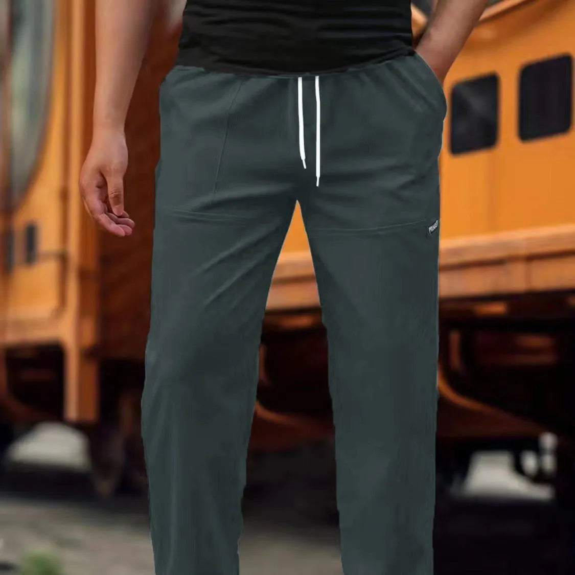 Men's polyester trousers for spring and autumn in light grey, available in sizes S to XXXL