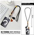 Black cat cartoon design plastic card sleeve with removable fob pendant for bus and student cards