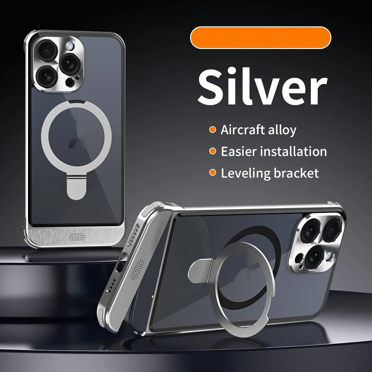Apple phone case half pack with aluminium alloy frame and magnetic bracket, black colour option, for iPhone 15 Pro