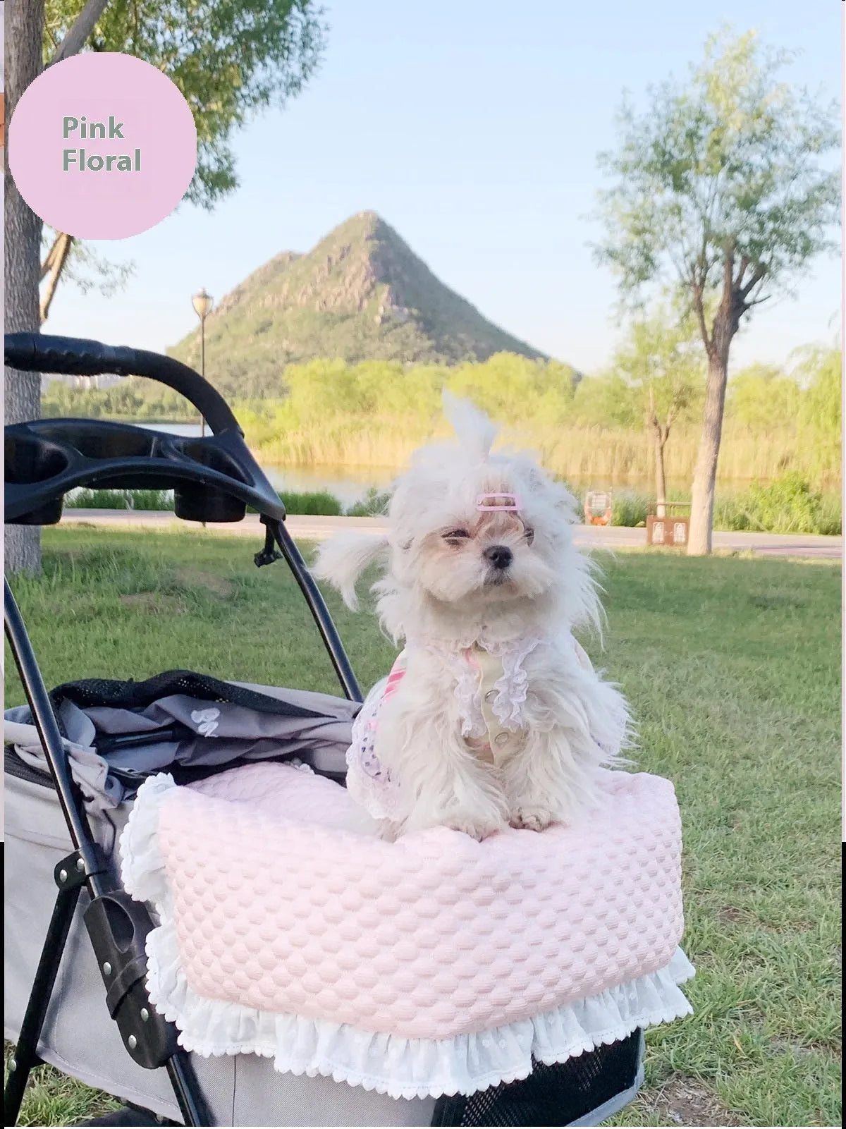 Pet stroller three-piece bedding set with towel, cushion and pillow in cotton cloth