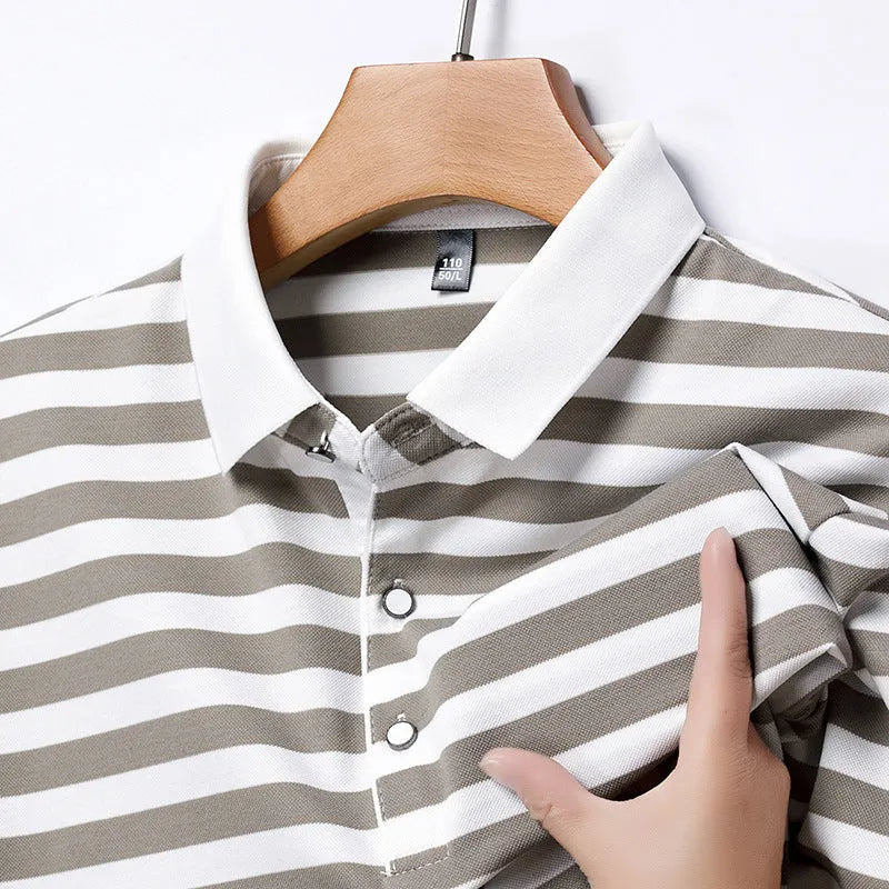 Men's striped short-sleeved pullover t-shirt in blue, straight fit, polyester blend, size M to 4XL