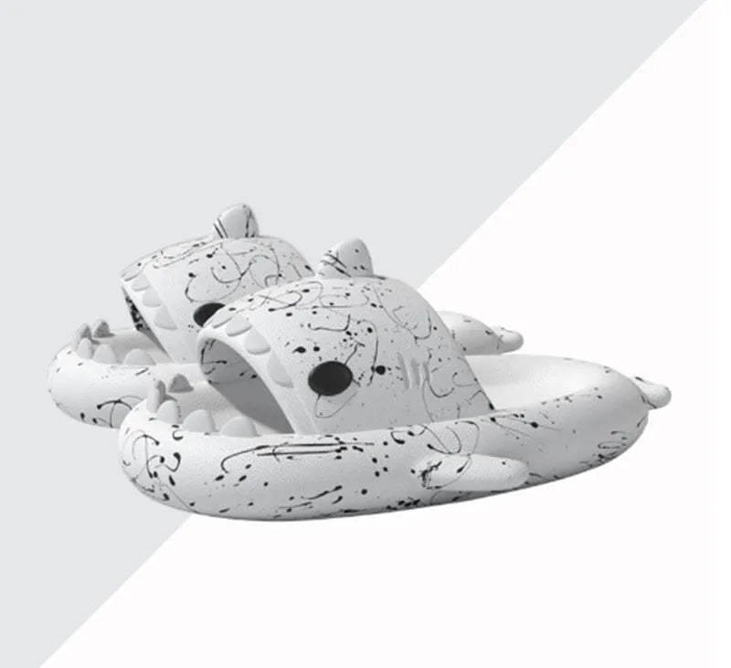 Men's anti-slip deodorant shark slippers in rice shark white colour, EVA sole, side view