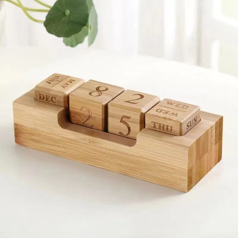 Solid wood creative simple calendar desk decoration with wooden texture, small or large size option
