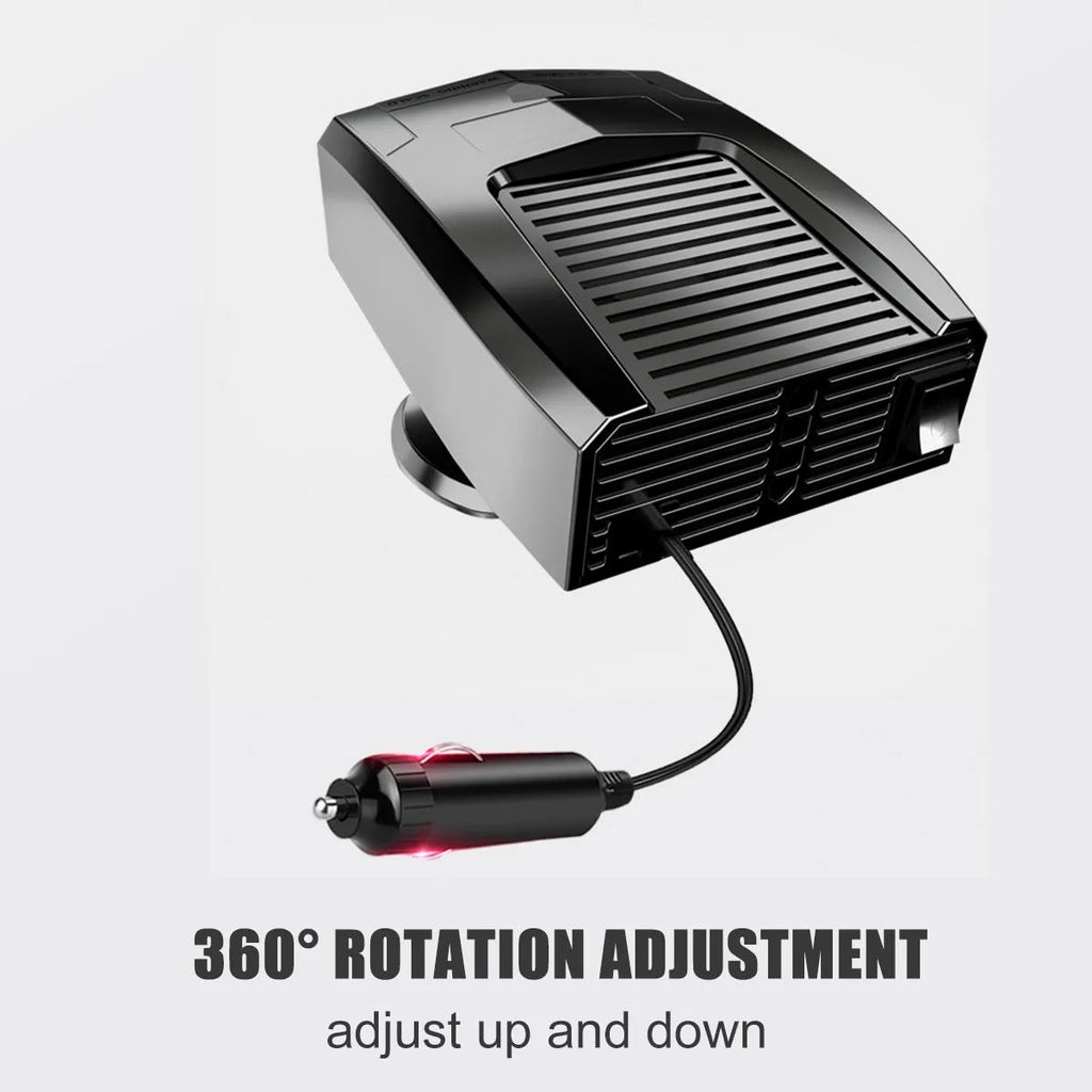 Winter car electric heater with ABS body in 12V 24V options for glass defogging, shown in four colours