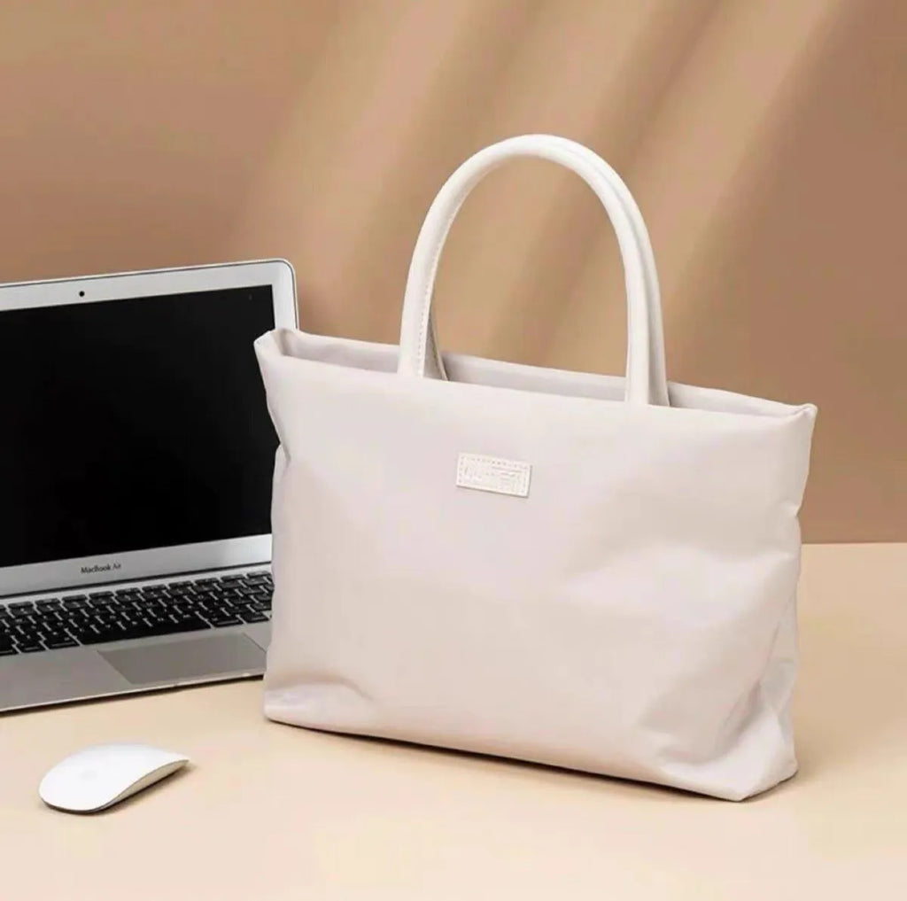 Solid colour lightweight Oxford cloth women's laptop bag in beige for 14 inch laptops