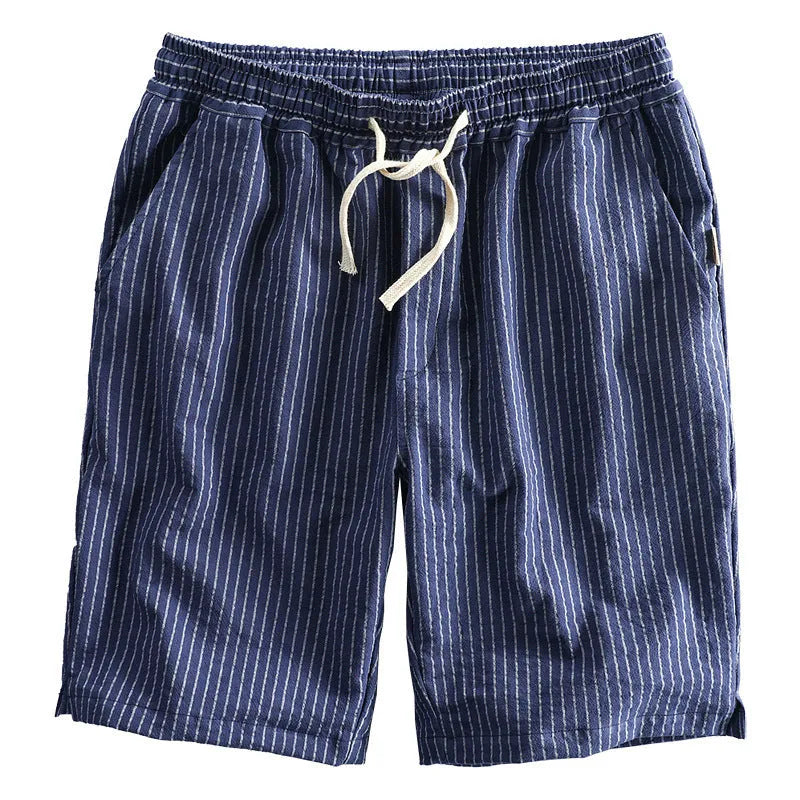 Men's striped cotton casual shorts with elastic waist in multiple colours