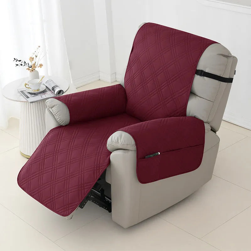 Quilted waterproof sofa cover for Chivas massage chair in burgundy colour, American country style