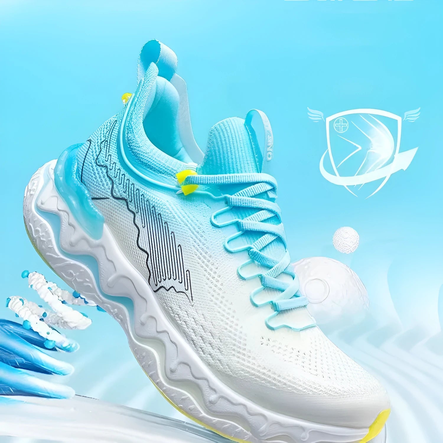 Women's running shoes with cushioned knee pads and thick rubber soles in various colours.