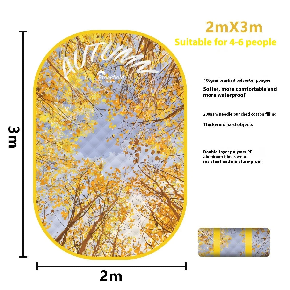 Waterproof outdoor picnic mat with brushed fabric texture showing seasonal colour options