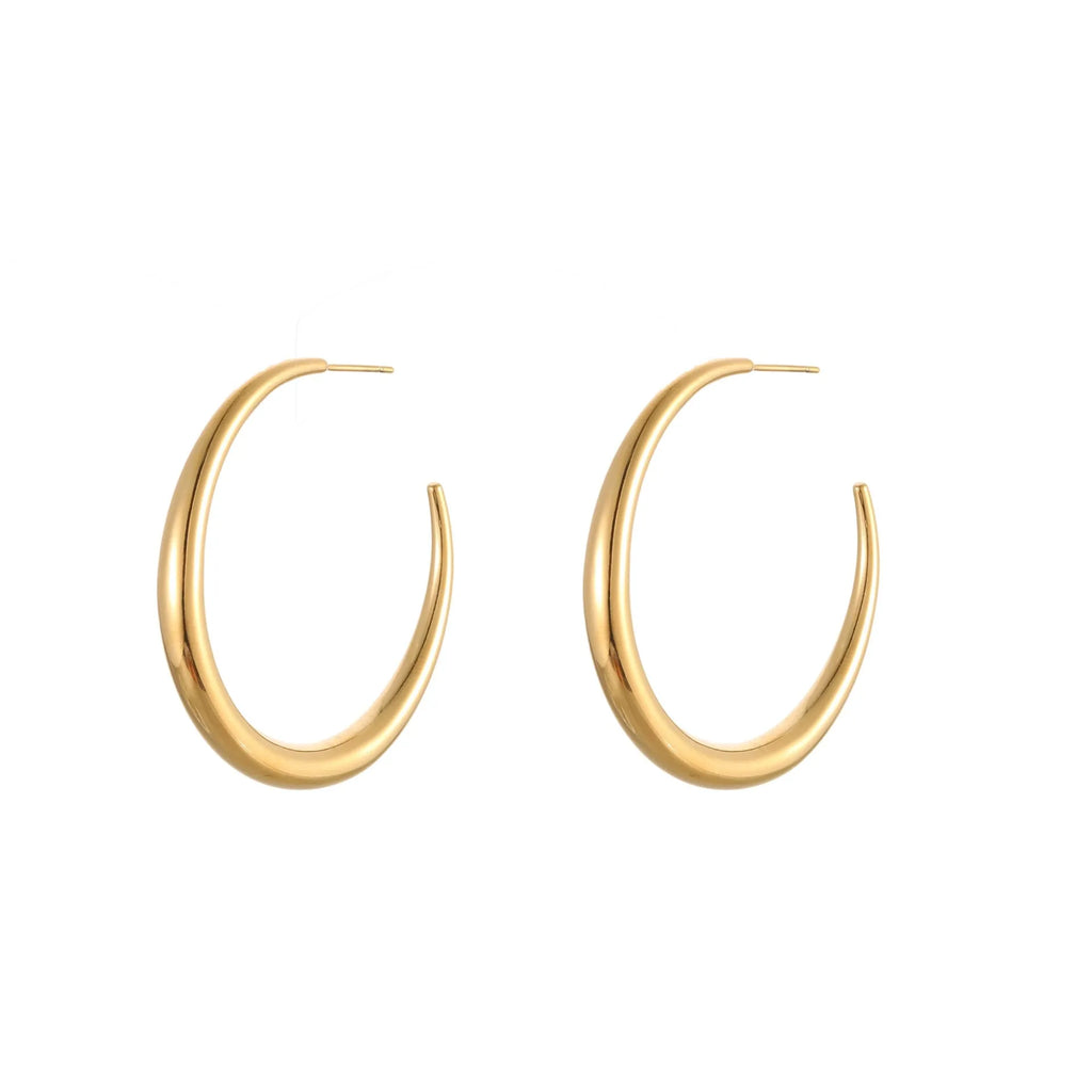 Geometric round titanium steel hoop earrings in gold and stainless steel finishes, small and large sizes