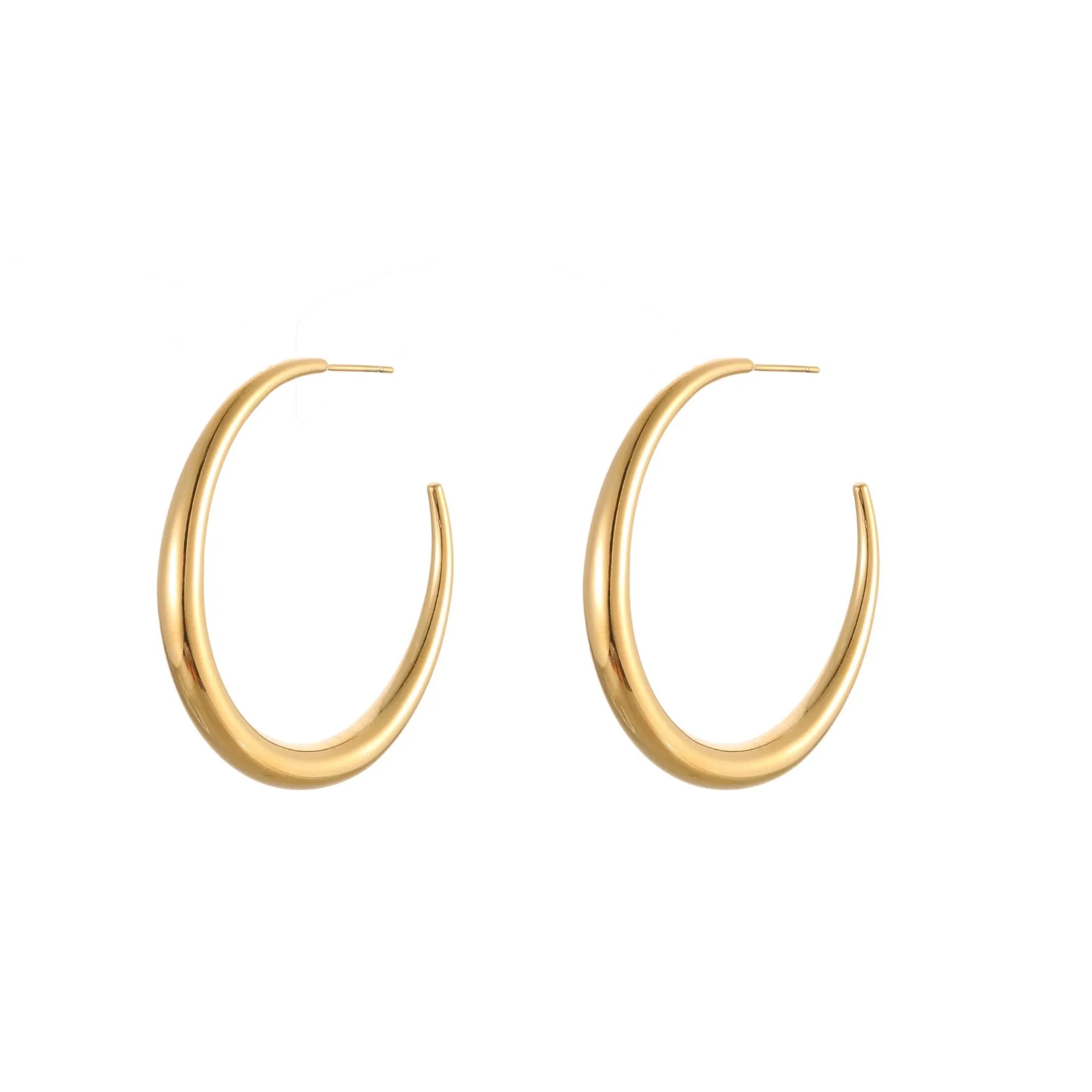 Geometric round titanium steel hoop earrings in gold and stainless steel finishes, small and large sizes