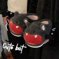 Cute bat Halloween cotton slippers in dark gray with suede upper and velboa lining