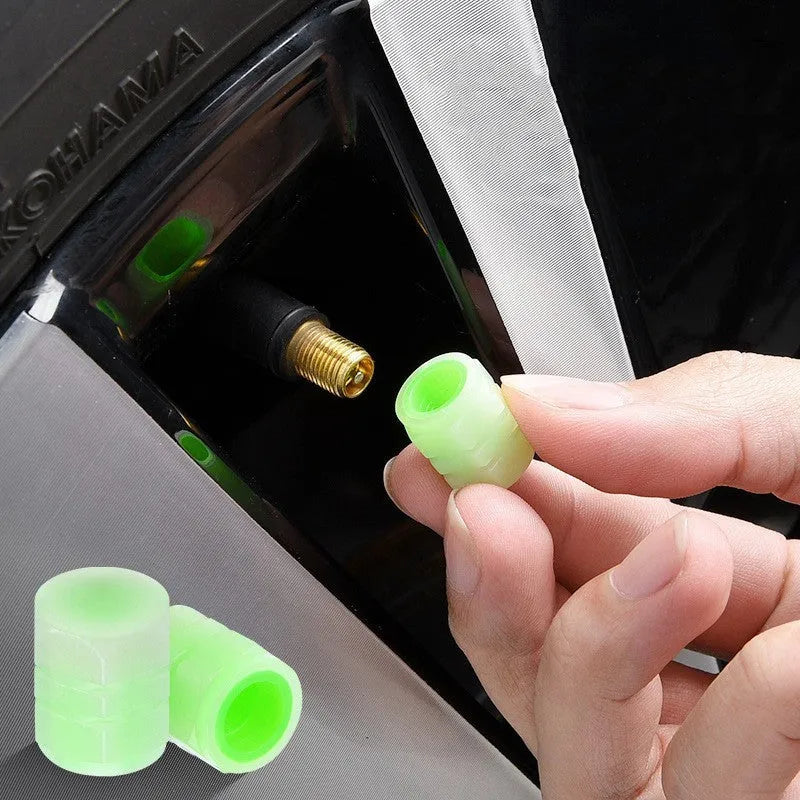 Car luminous valve caps with rubber seals measuring 16mm length