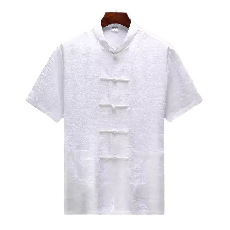 Traditional Chinese mulberry silk Tang suit for middle-aged men in light green colour