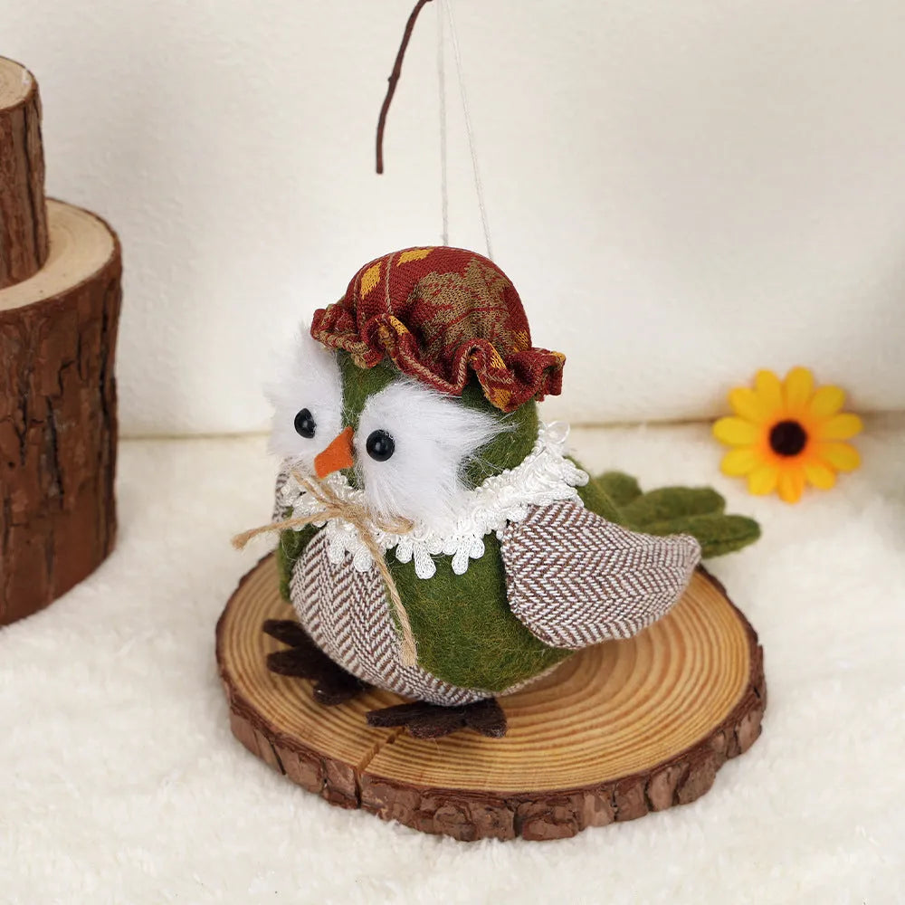 Green and orange owl harvest bird pendant ornament made from polyester cloth for Thanksgiving decorations