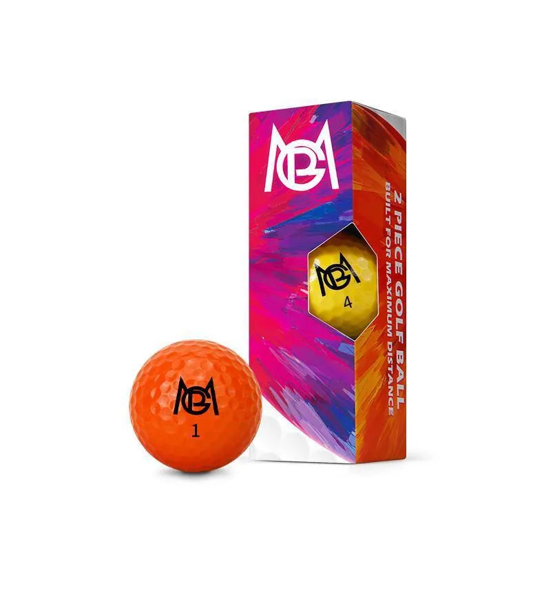Golf Color Game Ball two-layer practice ball in orange, yellow, green, and rose colours, 42.6mm diameter
