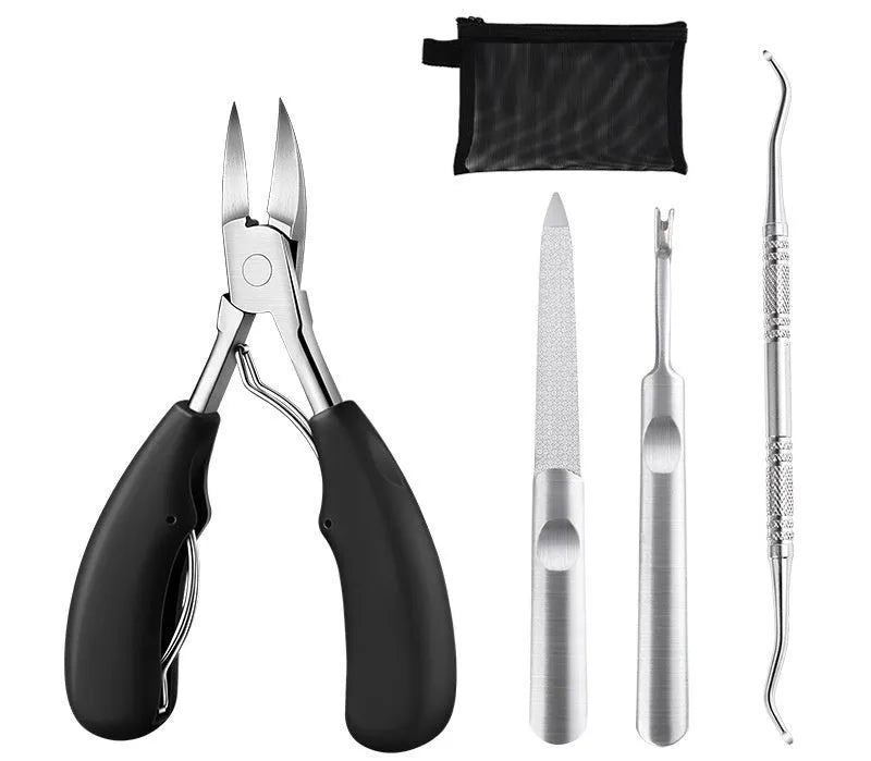 Stainless steel nail clippers set with ABS handles in multiple colours including red and black olecranon dead skin scissors