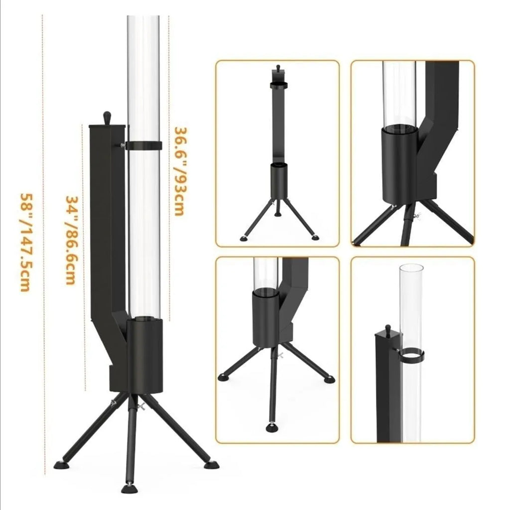 Vertical cast iron wood burning rocket furnace for courtyard heating with decorative design