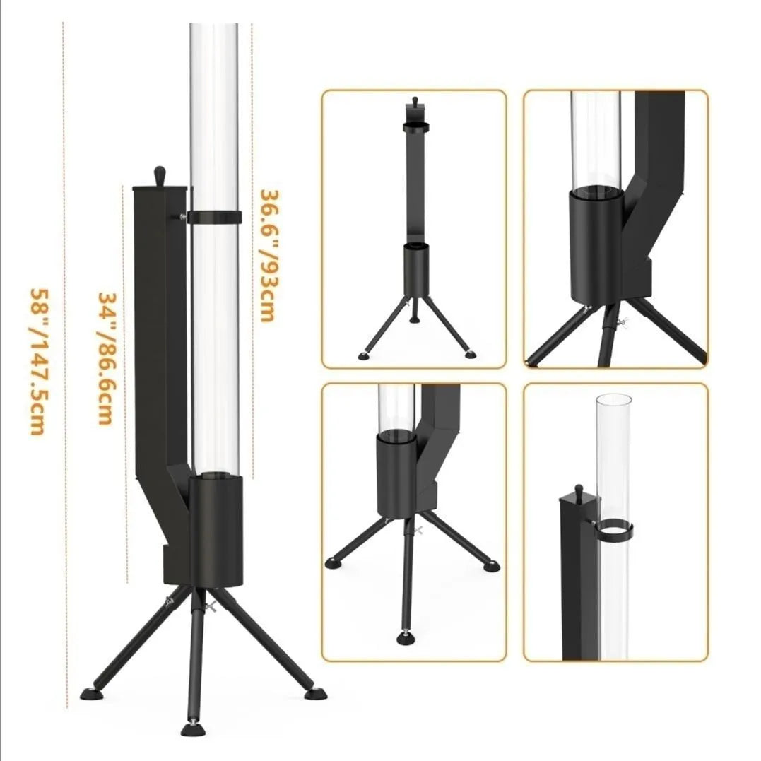 Vertical cast iron wood burning rocket furnace for courtyard heating with decorative design