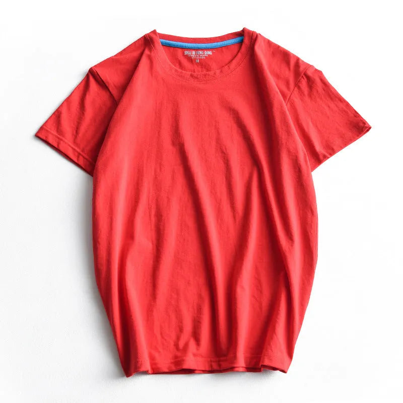 Men's solid colour round neck t-shirt in combed cotton fabric shown in multiple colour options