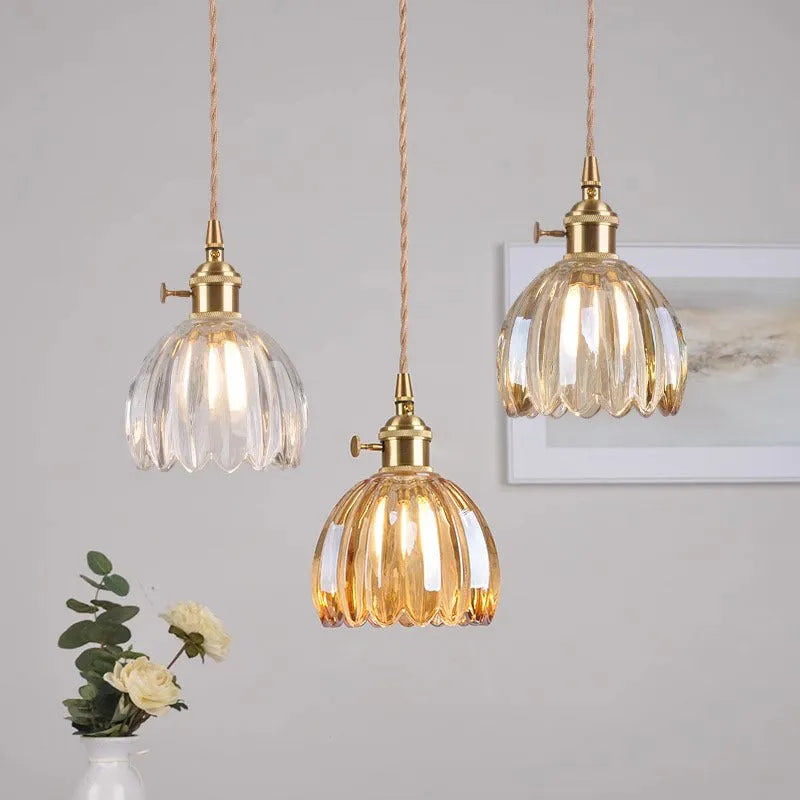 Nordic vintage style glass flower chandelier ceiling light with coloured shades