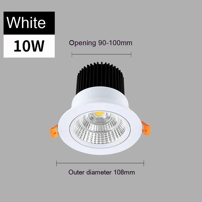 Black aluminium embedded LED ceiling spotlight with anti-glare design showing three colour temperature options
