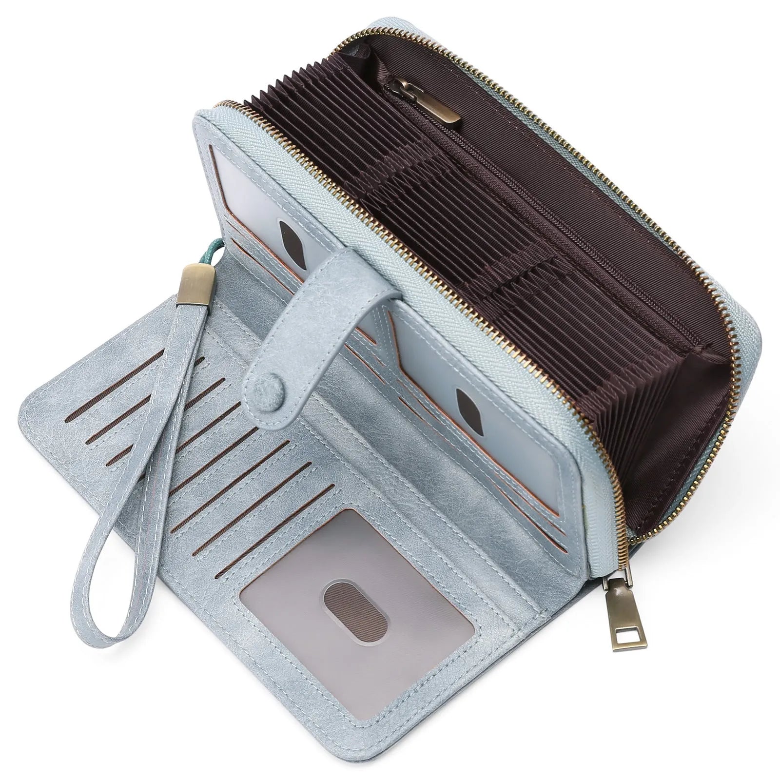 Expanding card holder women's long wallet passport bag in PU synthetic leather with anti-theft swiping