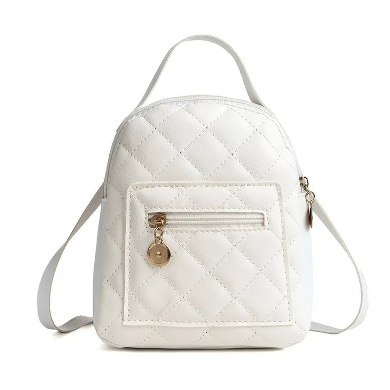 Korean-style embroidered PU school backpack in black with sandwich pockets and soft carry handles