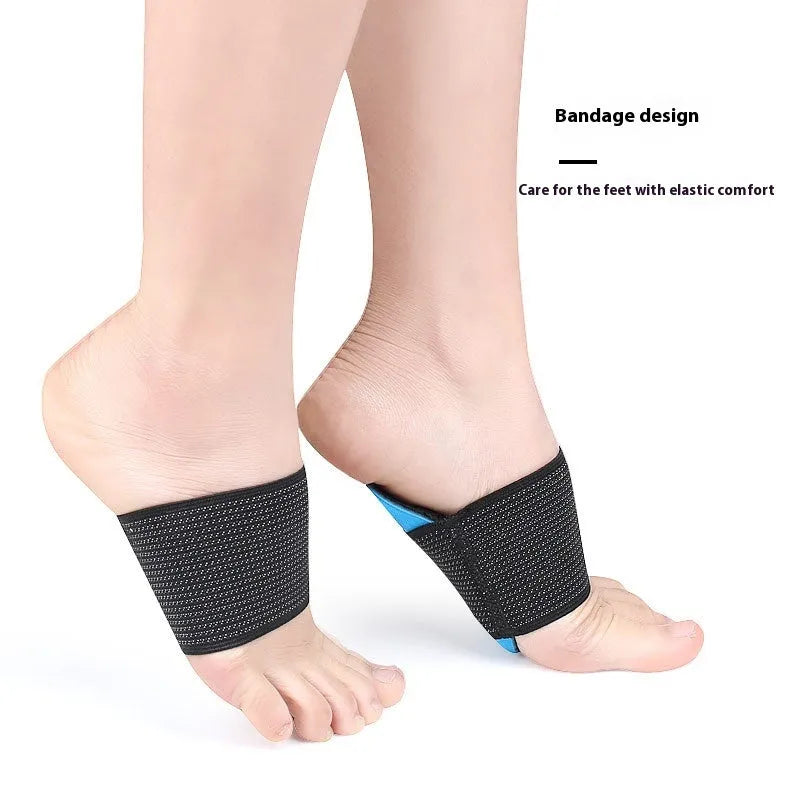 Blue elastic bandage foot pad with arch support for flat feet in adult and children sizes