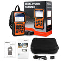 Foxwell NT510 orange and black automotive diagnostic scanner with data cable for vehicle fault detection