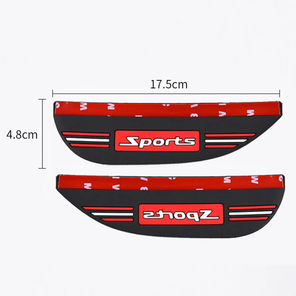 Pair of car rearview mirror rain shields in PVC with glue backing, smiling face black and sports black options