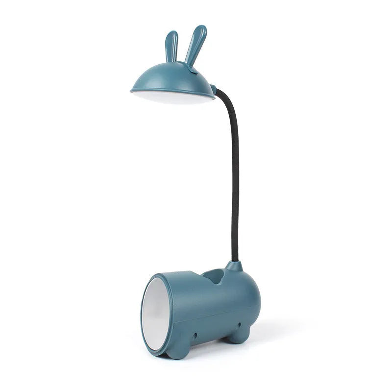 Cartoon-style desktop table lamp with pen container in green, dark blue, or pink colours