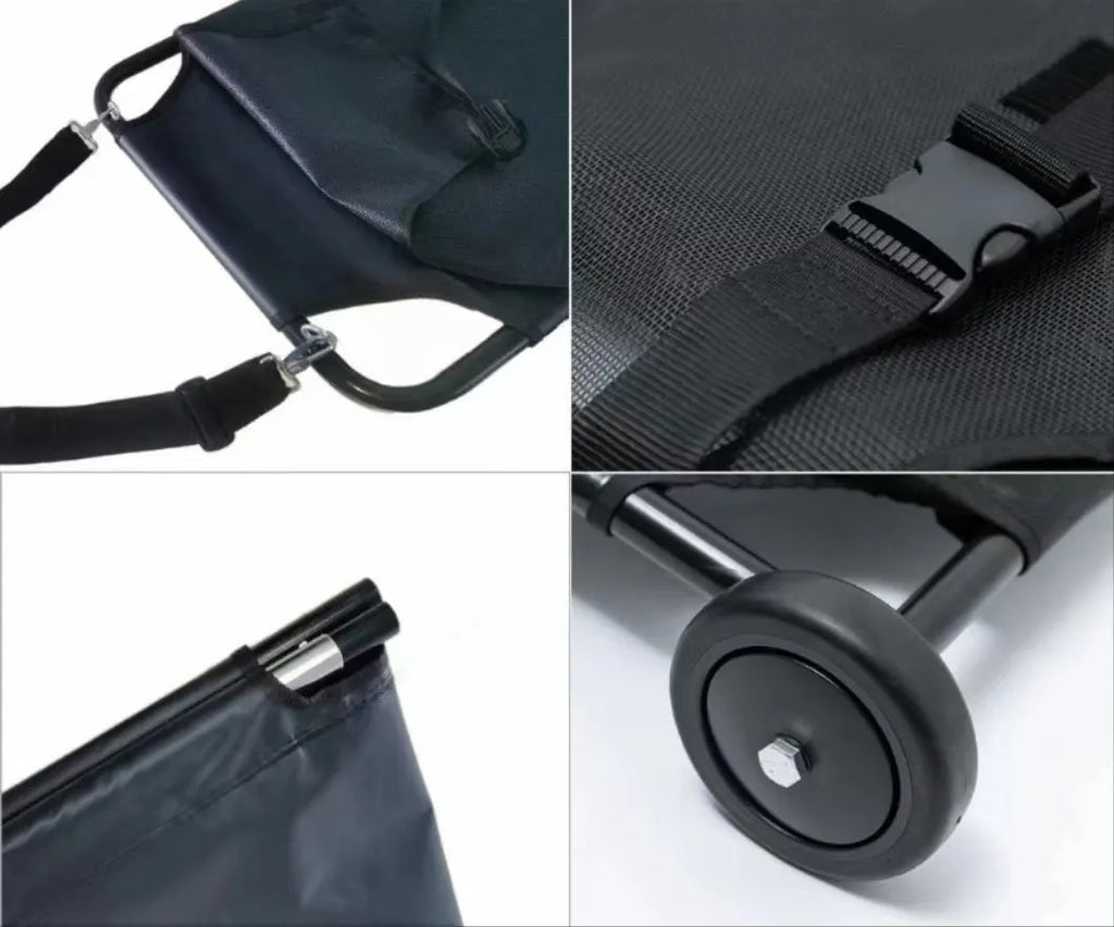 Large black foldable aluminium pet stretcher for emergency animal transport