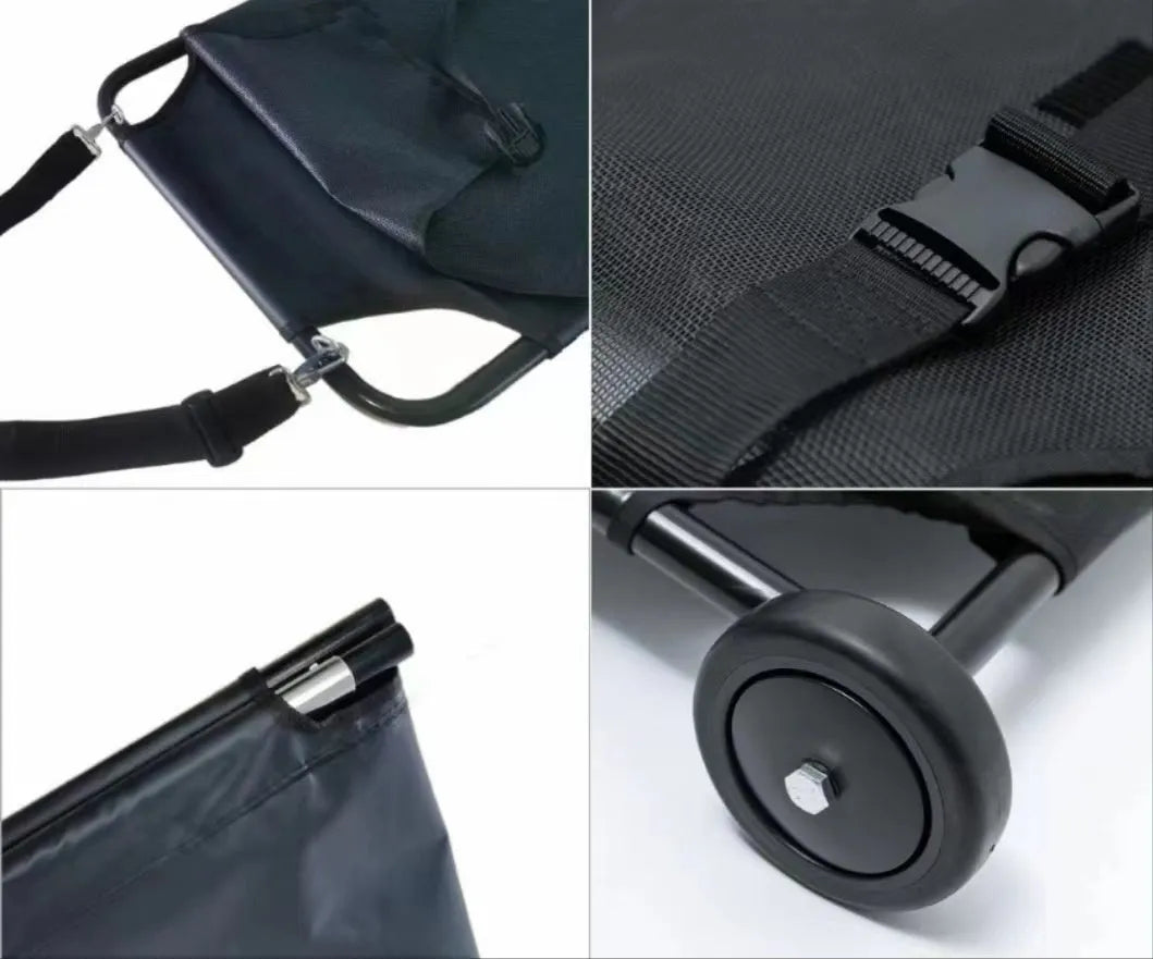 Large black foldable aluminium pet stretcher for emergency animal transport
