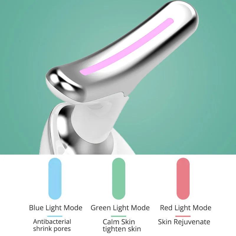 EMS thermal microcurrent neck lifting massager device with LED lights on a white background.