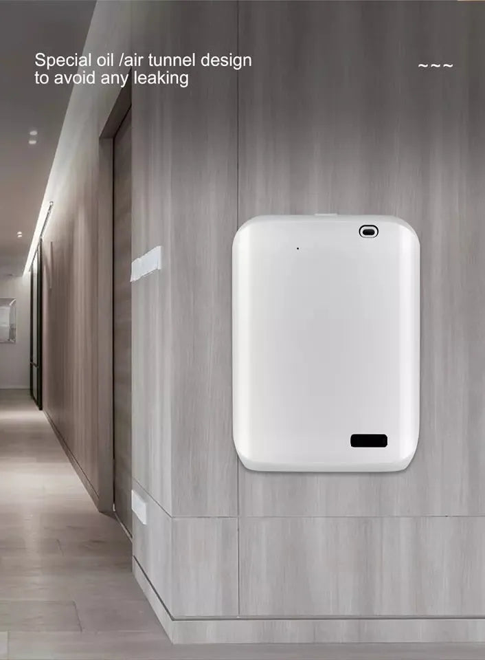 White wall mount HVAC essential oil diffuser with 150ml capacity and smartphone app control interface