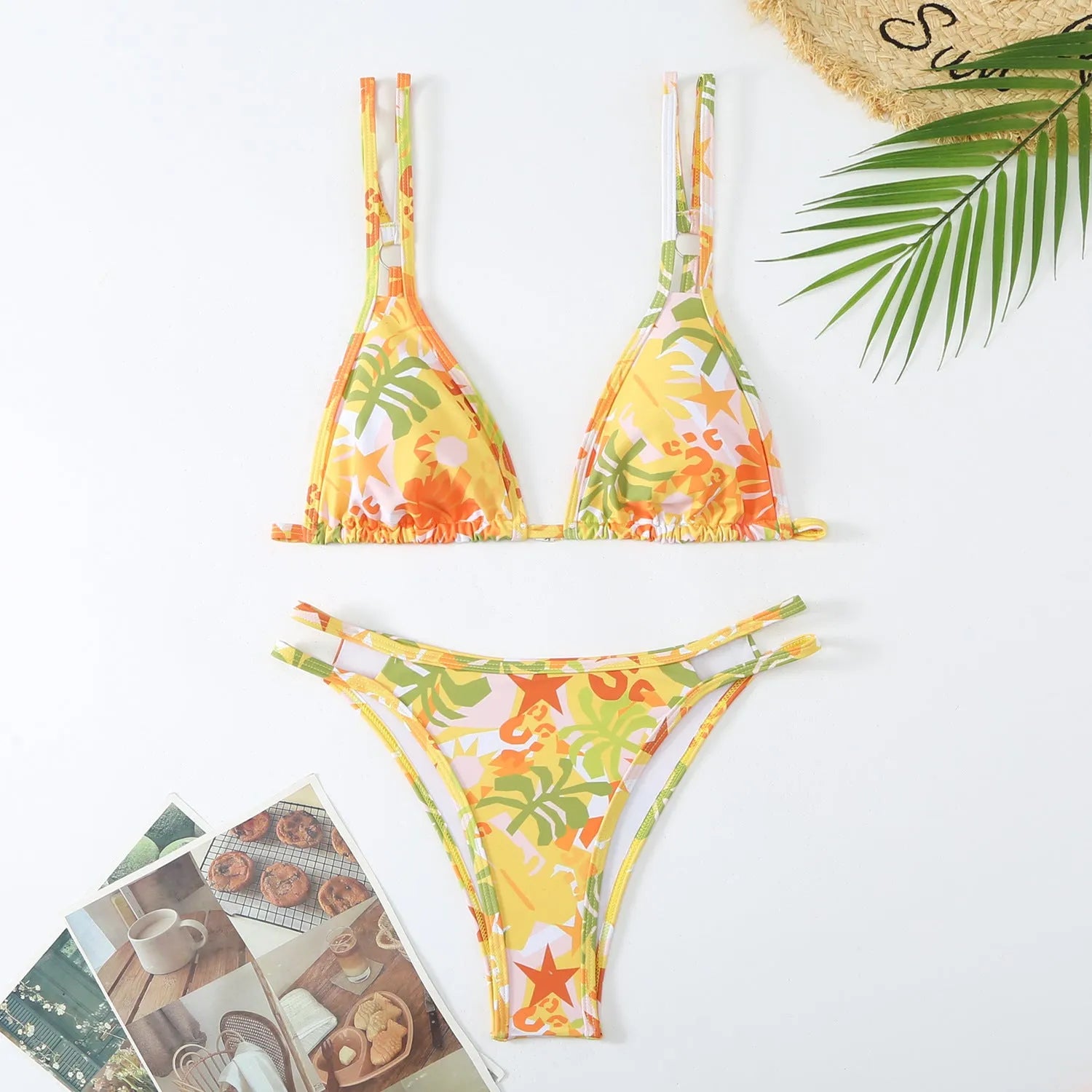 Women's printed halter bikini set with floral patterns in five colour options