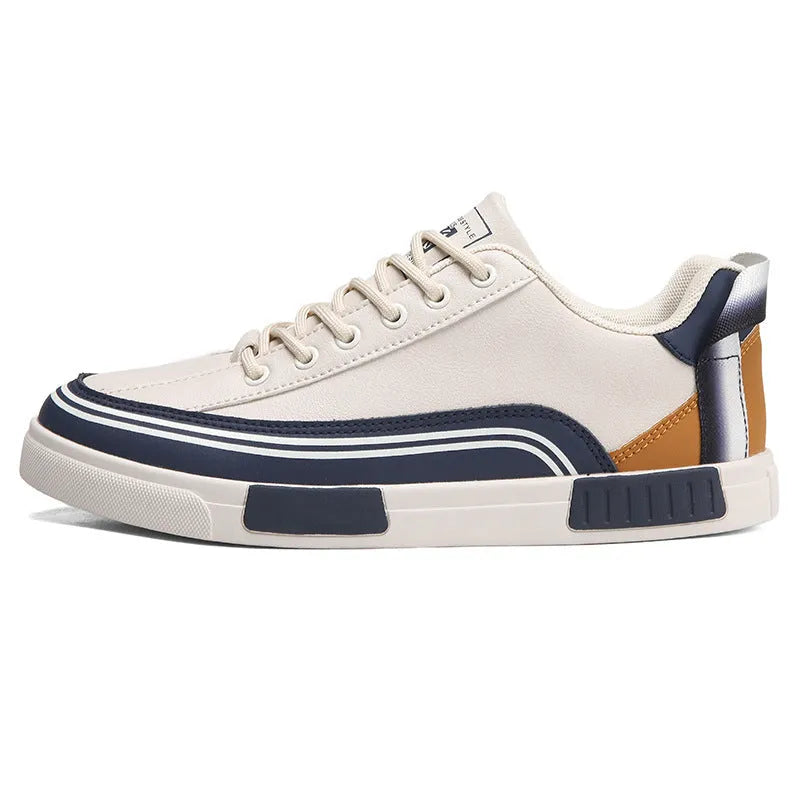 Men's breathable canvas mesh shoes in white beige and green with flat heel and round toe design