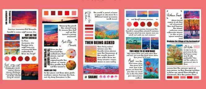 Paper landscape painting sticker book showing rectangular 60x120mm stickers with famous artwork designs